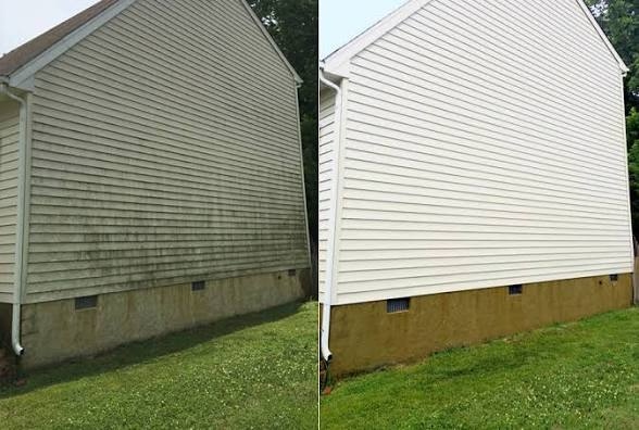 Green algae-covered siding restored to clean white